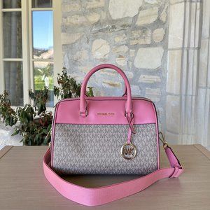 Michael Kors Travel MD Duffle MK Satchel Bag Beige Pink Tea Rose NWT Authentic